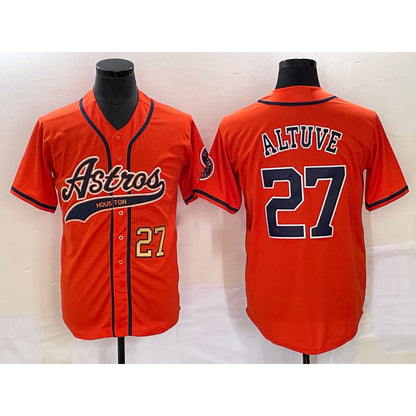 Houston Astros #27 Jose Altuve Number Orange RONA With Patch Cool Base Stitched Jersey