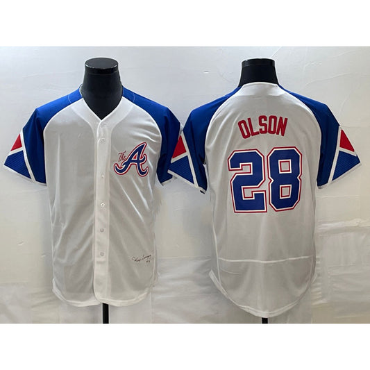 Atlanta Braves #28 Matt Olson White RONA 2023 City Connect Flex Base Stitched Jersey