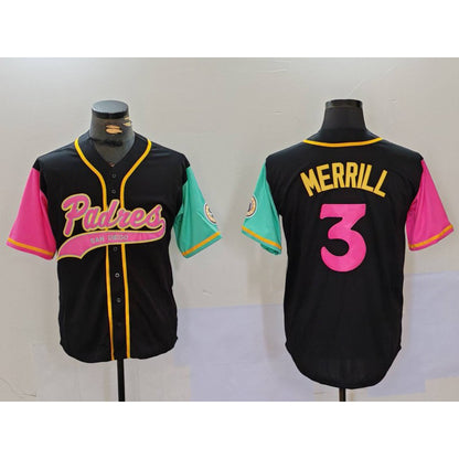 San Diego Padres #3 Jackson Merrill Black RONA NEW 2023 City Connect Cool Base Stitched Jersey