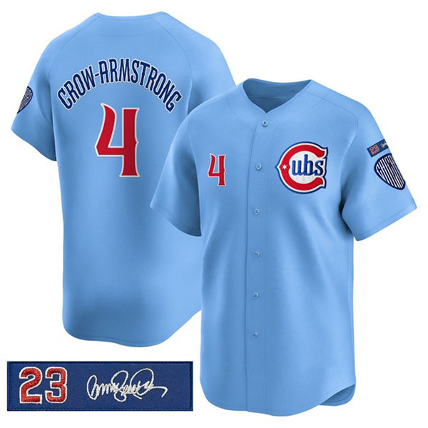 Chicago Cubs #4 Pete Crow-Armstrong Blue RONA 'Ryne Sandberg Tribute' Vapor Limited V3 Stitched Jersey