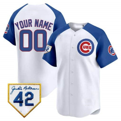 Custom Chicago Cubs 2024 Jackie Robinson Patch Vapor Premier Limited Jersey V2 ¨C White Royal RONA