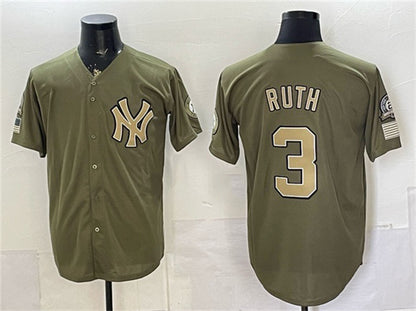 New York Yankees #3 Babe Ruth Olive RONA 2026 Armed Forces Day Stitched Jersey