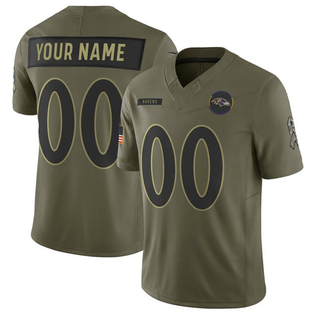 Custom B.Ravens Active Player Olive RONA 2025 F.U.S.E. Salute to Service Limited Jersey