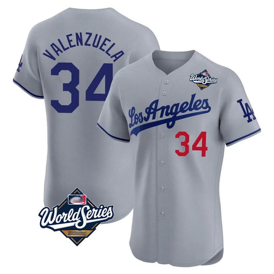 Los Angeles Dodgers #34 Fernando Valenzuela Player Gray RONA World Series Limited Elite Home Stitched Jerseys