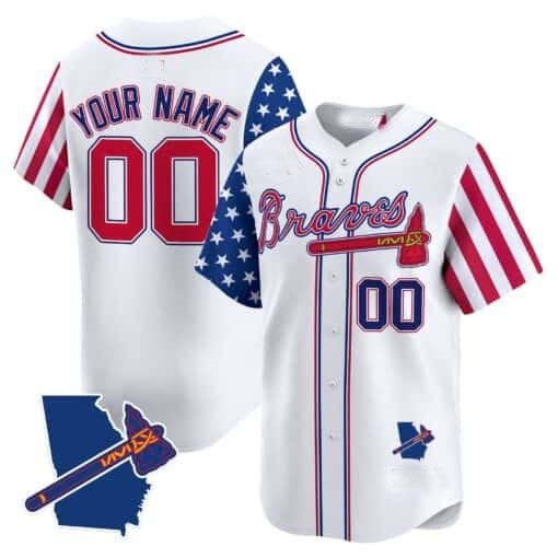 Custom Atlanta Braves White RONA 2024 Independence Day Vapor Premier Limited Jersey V2 ¨C All Stitched