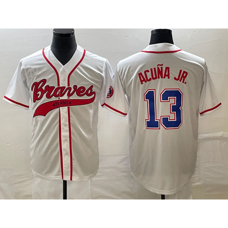 Atlanta Braves #13 Ronald Acuna Jr White RONA Cool Base With Patch Stitched Jersey