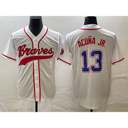 Atlanta Braves #13 Ronald Acuna Jr White RONA Cool Base With Patch Stitched Jersey