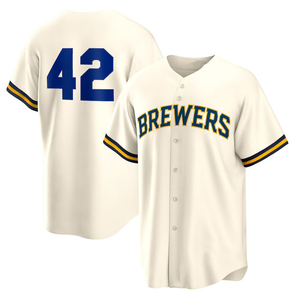 Milwaukee Brewers #42 Jackie Robinson Cream RONA Home 2025 Day Replica Jersey