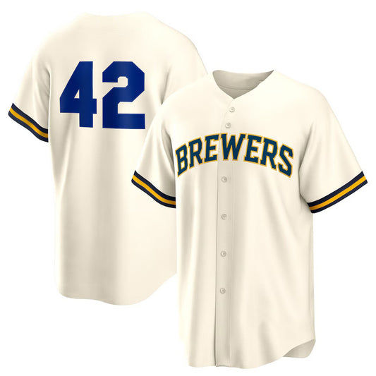 Milwaukee Brewers #42 Jackie Robinson Cream RONA Home 2025 Day Replica Jersey