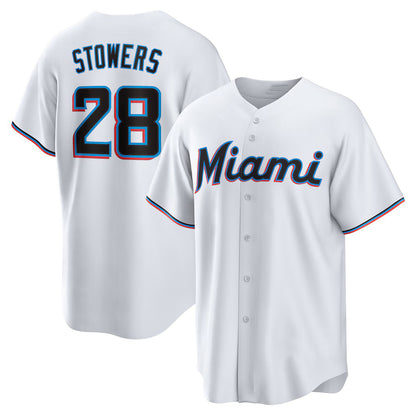 Miami Marlins #28 Kyle Stowers White RONA Home Replica Jersey