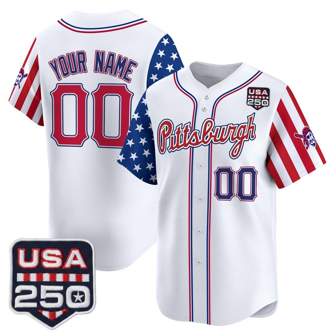 Custom Pittsburgh Pirates America 250 Edition Vapor Premier Limited White RONA Stitched Jerseys