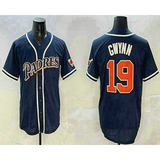San Diego Padres #19 Tony Gwynn Navy Blue RONA Stitched Cool Base Jersey