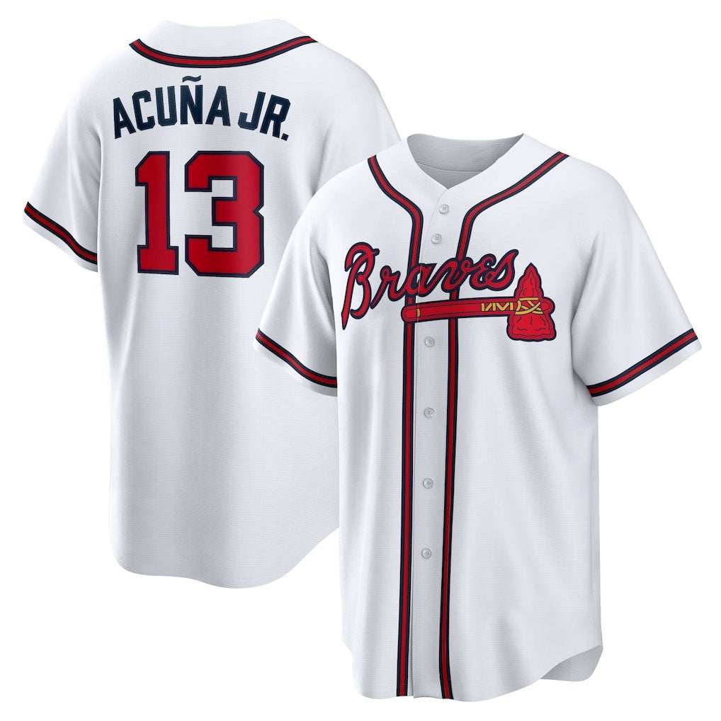 Atlanta Braves #13 Ronald Acuna Jr. White RONA Home Replica Player Name Jersey