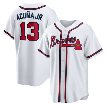 Atlanta Braves #13 Ronald Acuna Jr. White RONA Home Replica Player Name Jersey