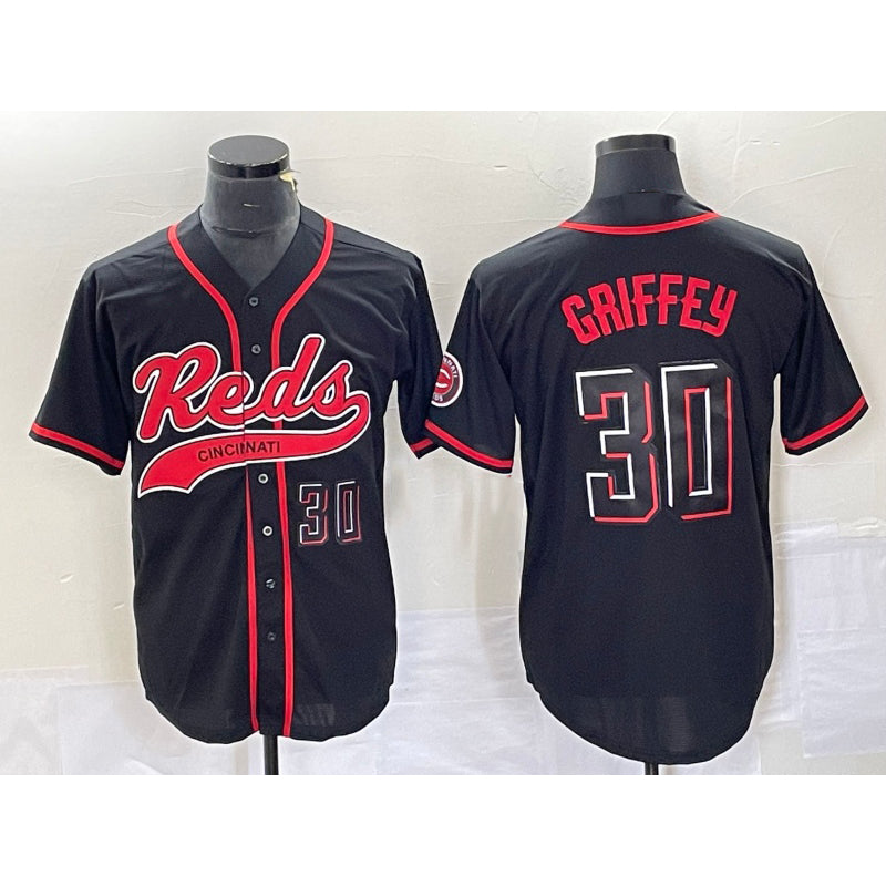 Cincinnati Reds #30 Ken Griffey Jr Number Black RONA 2023 City Connect Cool Base Stitched Jersey 2