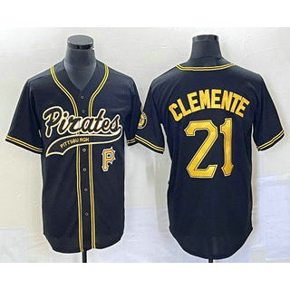 Pittsburgh Pirates #21 Roberto Clemente Number Black RONA Cool Base Stitched Jersey 1