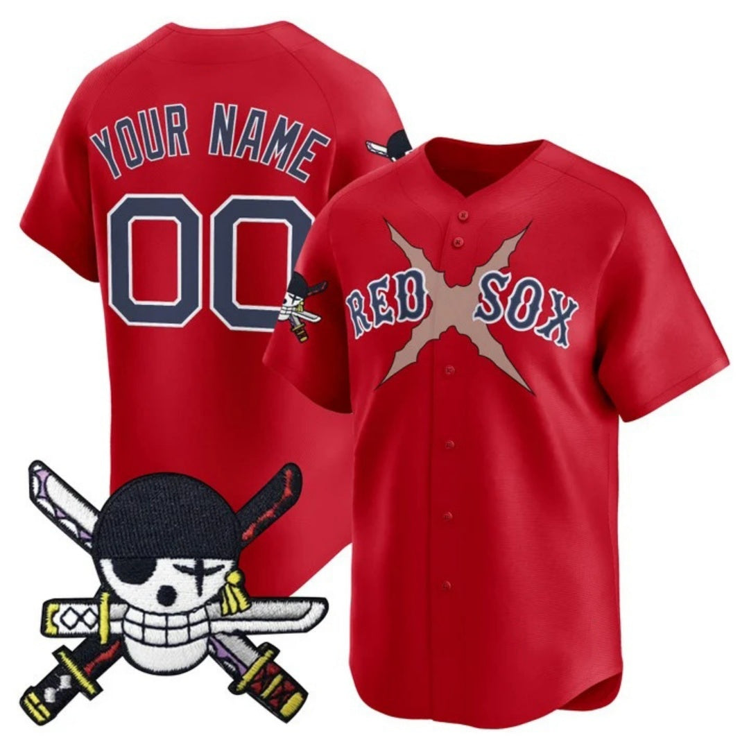 Custom Boston Red Sox x One Piece Red RONA Zoro Patch Vapor Premier Limited Jersey - Stitched