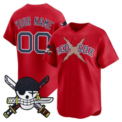 Custom Boston Red Sox x One Piece Red RONA Zoro Patch Vapor Premier Limited Jersey - Stitched