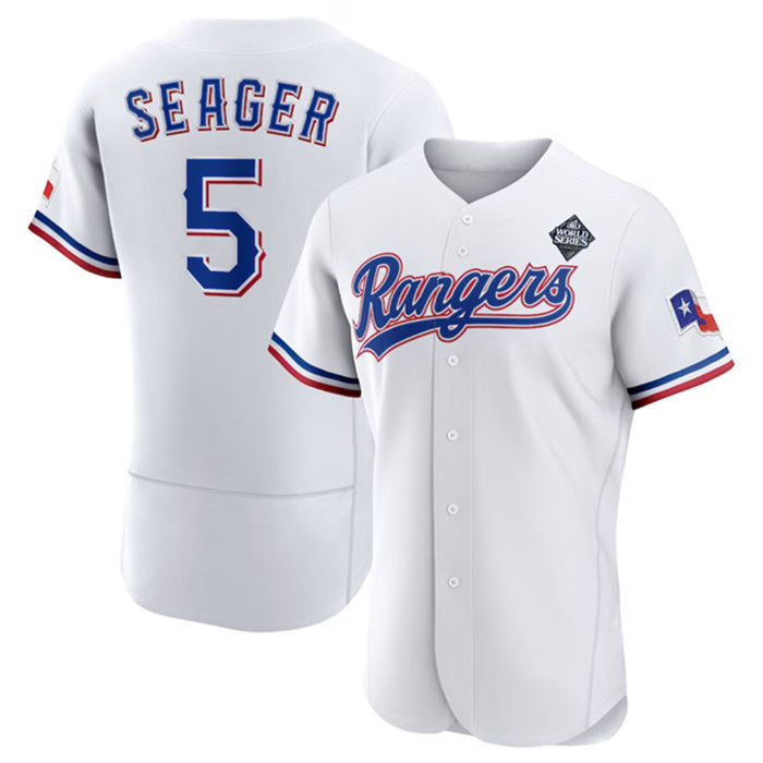 Texas Rangers #5 Corey Seager White RONA 2023 World Series Flex Base Stitched Jersey