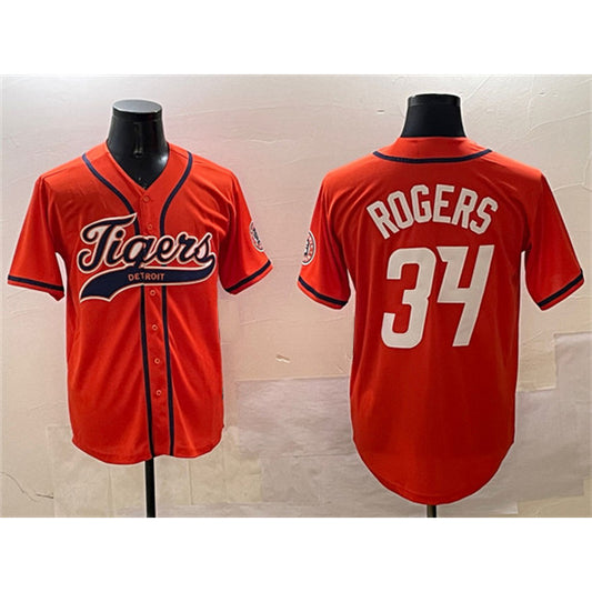 Detroit Tigers #34 Jake Rogers Orange RONA With Patch Cool Base Stitched Jersey
