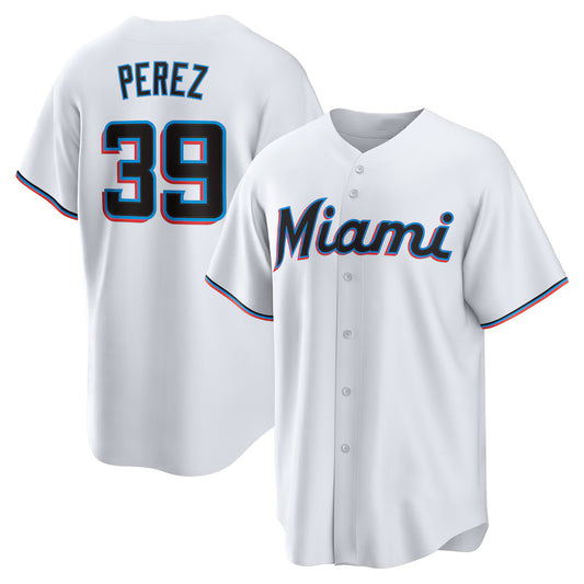 Miami Marlins #39 Eury Perez White RONA Home Replica Jersey