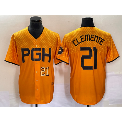 Pittsburgh Pirates #21 Roberto Clemente Number Gold RONA 2023 City Connect Stitched Jersey