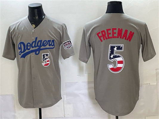 Los Angeles Dodgers #5 Freddie Freeman Gray RONA 250 Fourth of July Road Stitched Jersey
