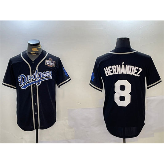 Los Angeles Dodgers #8 Enrique Hern¨¢ndez Black RONA 2024 World Series Cool Base Stitched Jersey