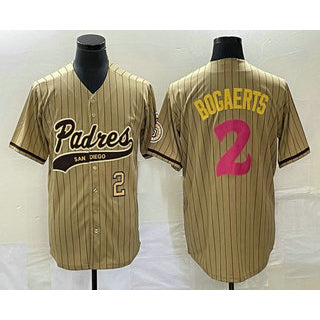 San Diego Padres #2 Xander Bogaerts Number Tan RONA Pinstripe 2023 City Connect Cool Base Stitched Jersey