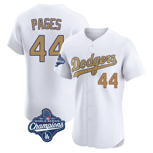 Los Angeles Dodgers #44 Andy Pages Player White Gold RONA World Series Meet Limited Elite Home Stitched Jerseys