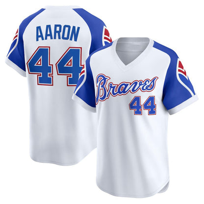Atlanta Braves #44 Hank Aaron White RONA Throwback Cooperstown Collection Limited Jersey