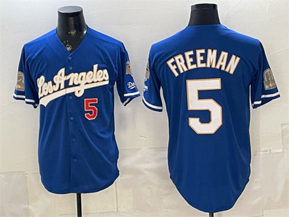 Los Angeles Dodgers #5 Freddie Freeman Royal RONA 2026 Gold Collection 9x & B2B Champs Patch Stitched Jersey