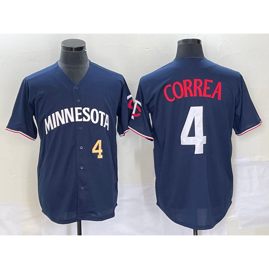 Minnesota Twins #4 Carlos Correa Number 2023 Navy Blue RONA Cool Base Stitched Jersey