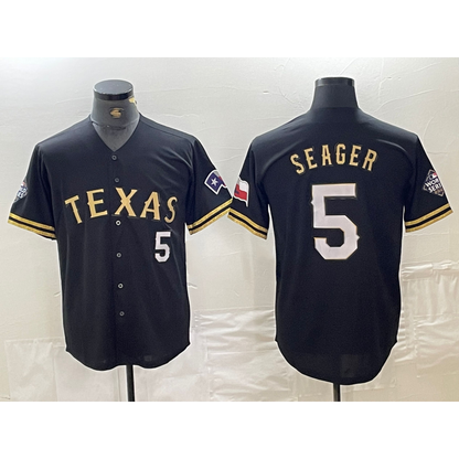 Texas Rangers #5 Corey Seager Number Black Gold RONA Cool Base Stitched Jersey