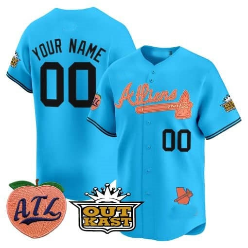 Custom Atlanta Braves Atliens & Peach Vapor Premier Limited Jersey ¨CBlue RONA