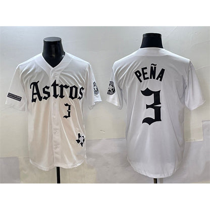 Houston Astros #3 Jeremy Pena White RONA Gothic 'Houston Born Barrio Raised' Limited Stitched Jersey