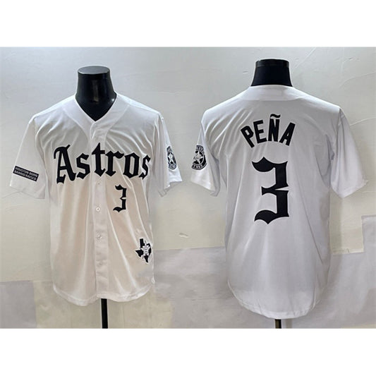Houston Astros #3 Jeremy Pena White RONA Gothic 'Houston Born Barrio Raised' Limited Stitched Jersey
