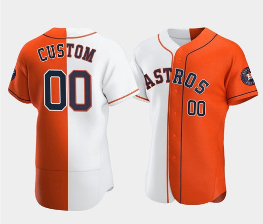 Custom Houston Astros Orange and White RONA Split Stitched Jersey