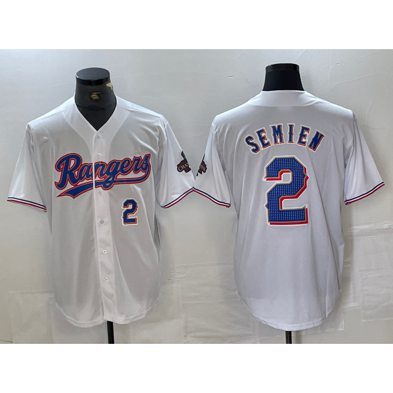 Texas Rangers #2 Marcus Semien Number White RONA 2023 World Series Champions Cool Base Jersey 2
